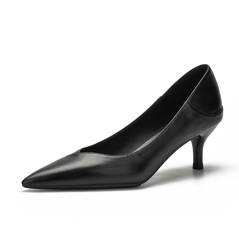 New Women's Black Sheepskin Professional High Heels