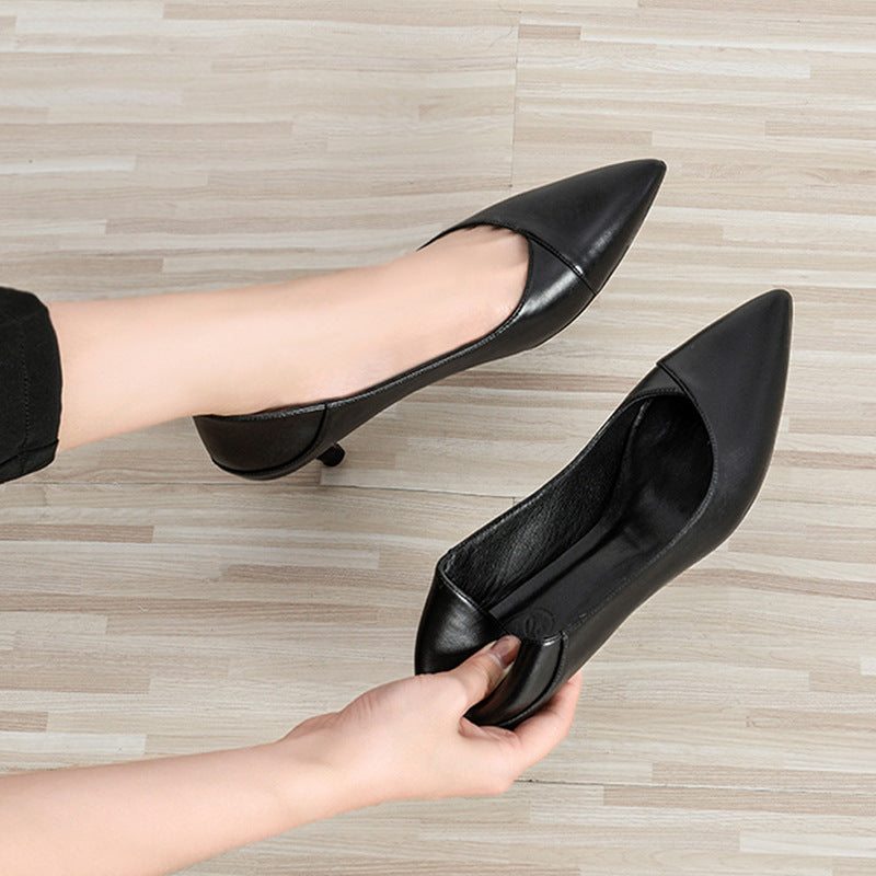 New Women's Black Sheepskin Professional High Heels